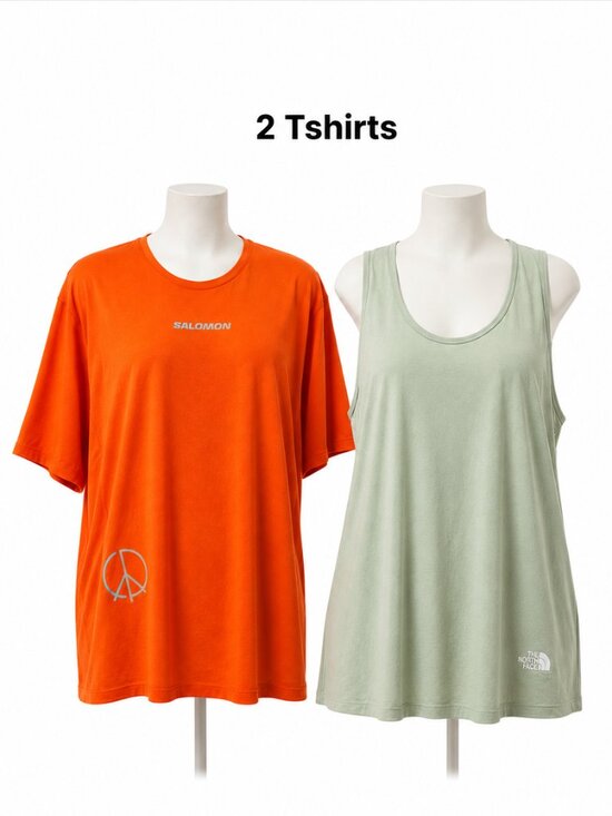 Salomon/North Face Tops - Salomon Shortney Tee Orange L & The North Face TerrainPlus Tank Tea Green 1X NWT